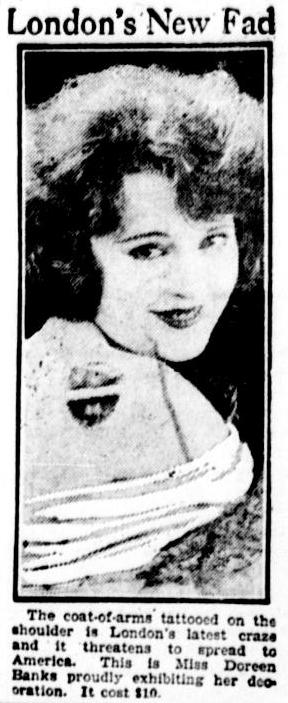 London woman with tattoo on shoulder 1922 London's New Fad from Klamath