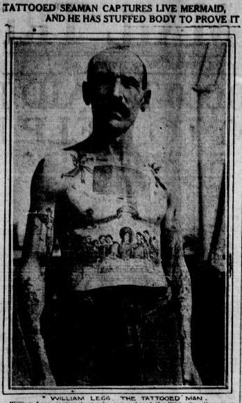 Tattooed sailor William Legg from Medford Mail Tribune October 3 1912 p